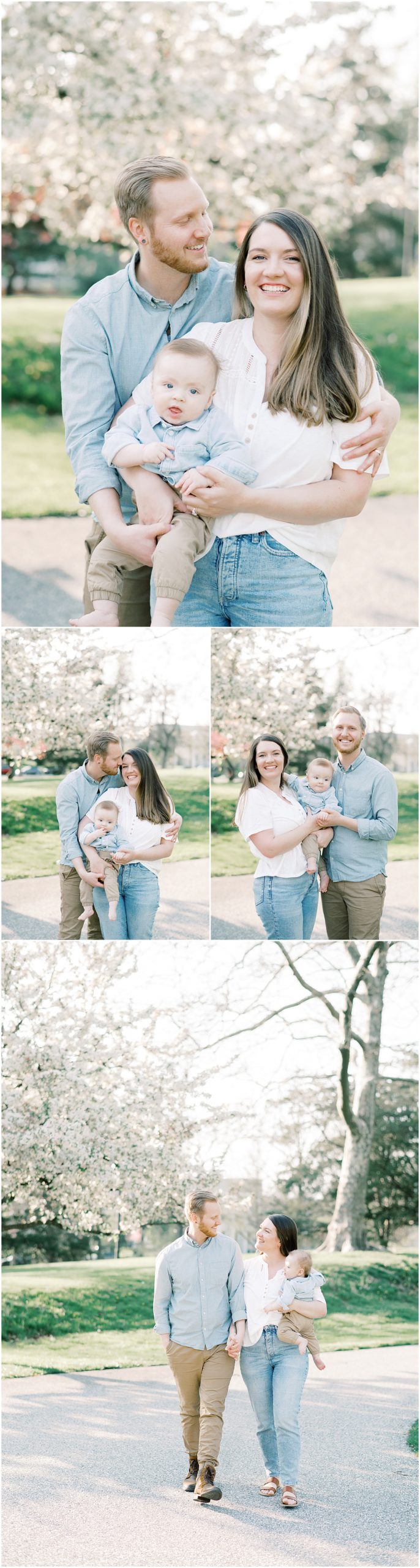 mom and dad wear blue accent colors for spring family session in Pennsylvania by Addie Eshelman