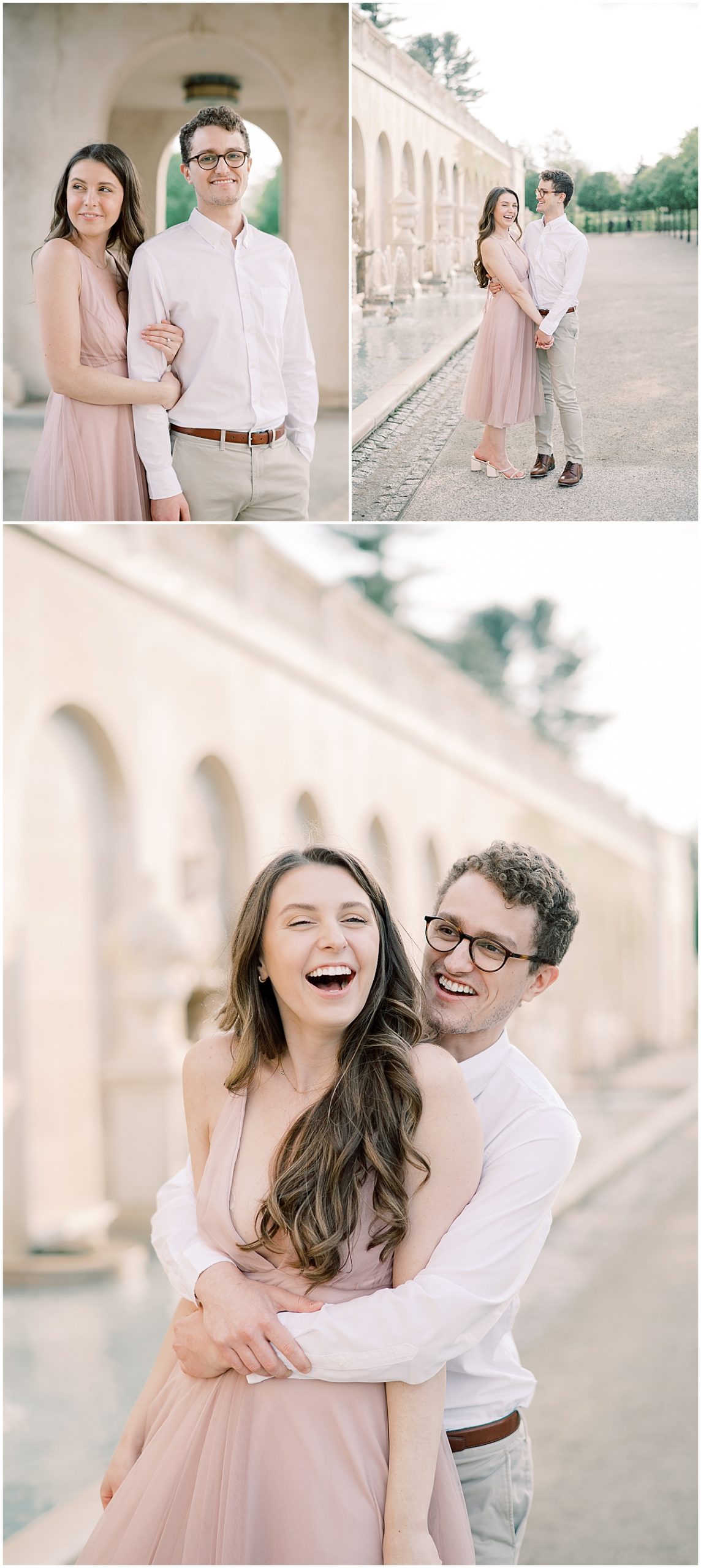 laughing couple on a midday couples session with long curly hair