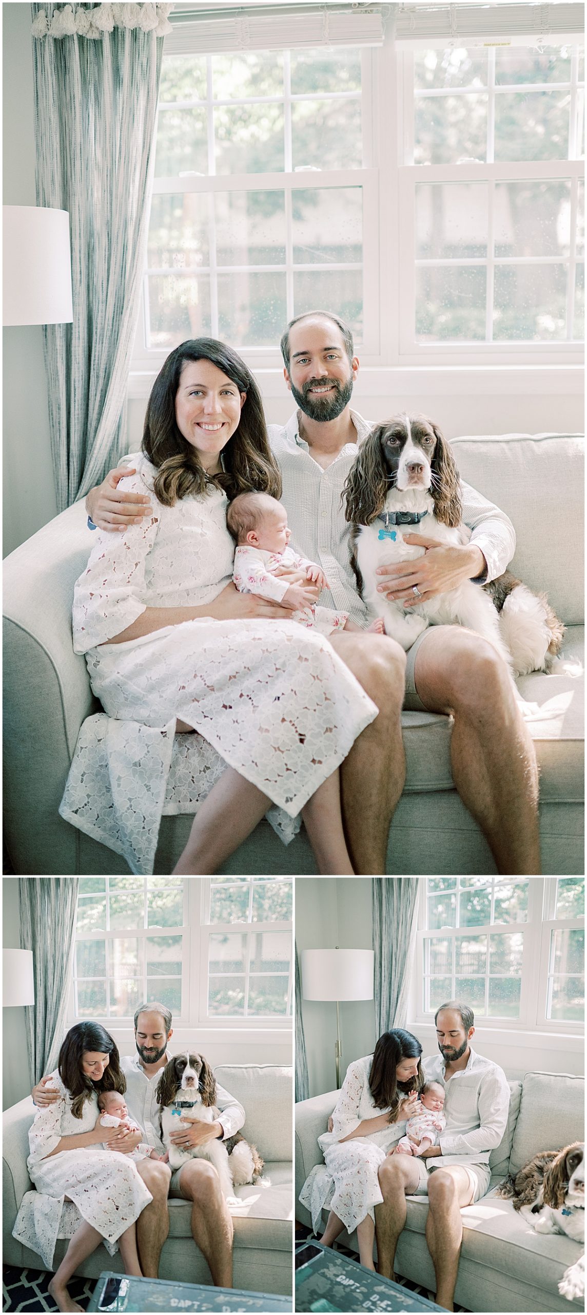 in-home family session with family of four with their dog 