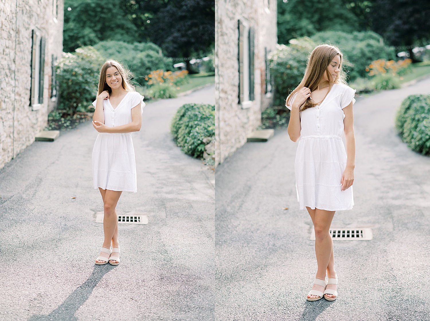 girl wearing dress with heals by Pennsylvania senior photographer 