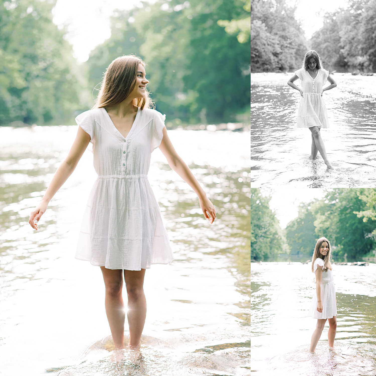 senior girl standing in water at the Allenberry Resort 